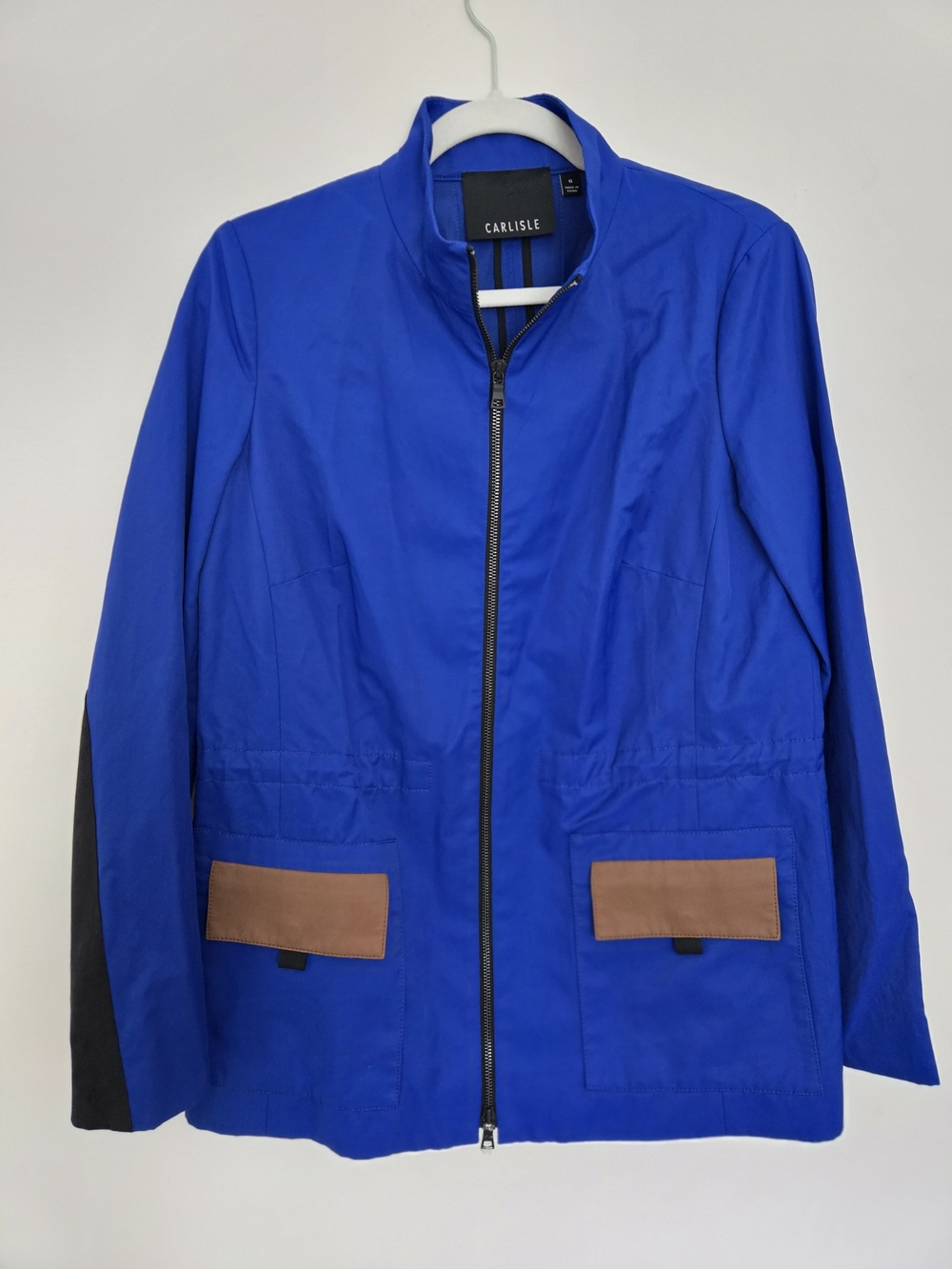 Carlisle Women's Cobalt Zip-Front Lightweight Jacket with Brown Pocket Flaps 6